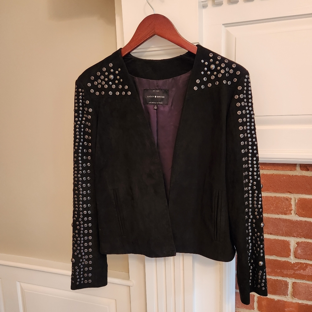 Black suede Lucky Brand biker jacket - size Small